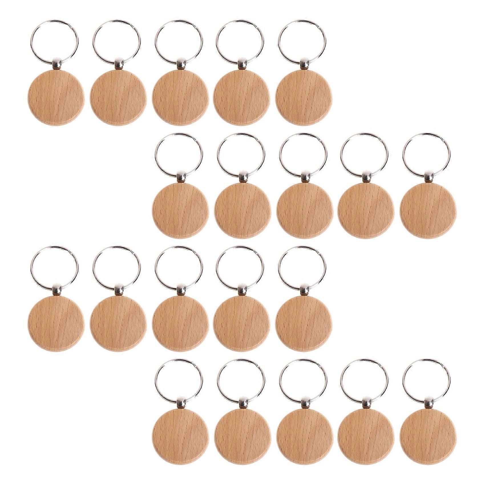20 Pcs Blank Wooden Keychain Personalized Round Engraving Key Diy Wood Keychains Key Tags Can Engra