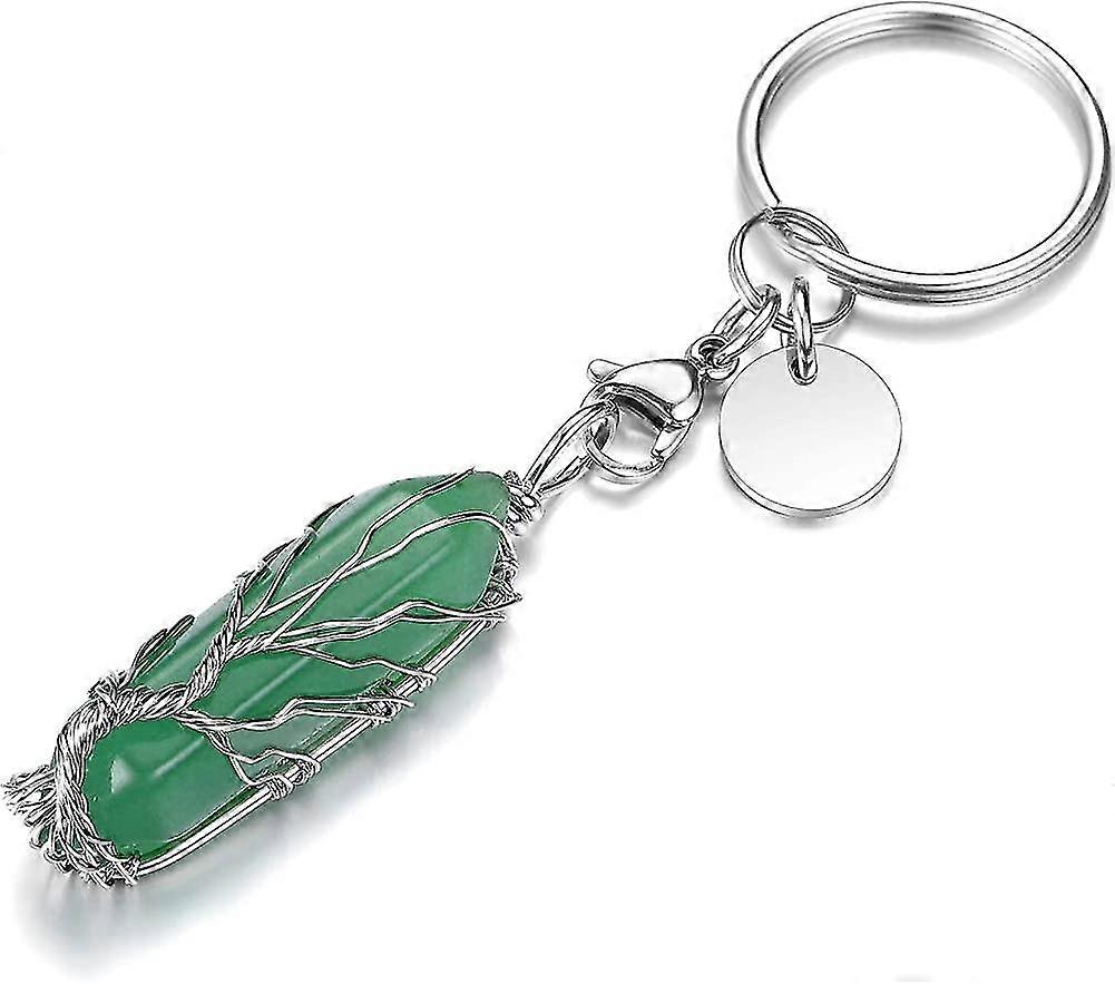 Keychain Natural Stone Tree Of Life Pendant Hexagon Crystal Column