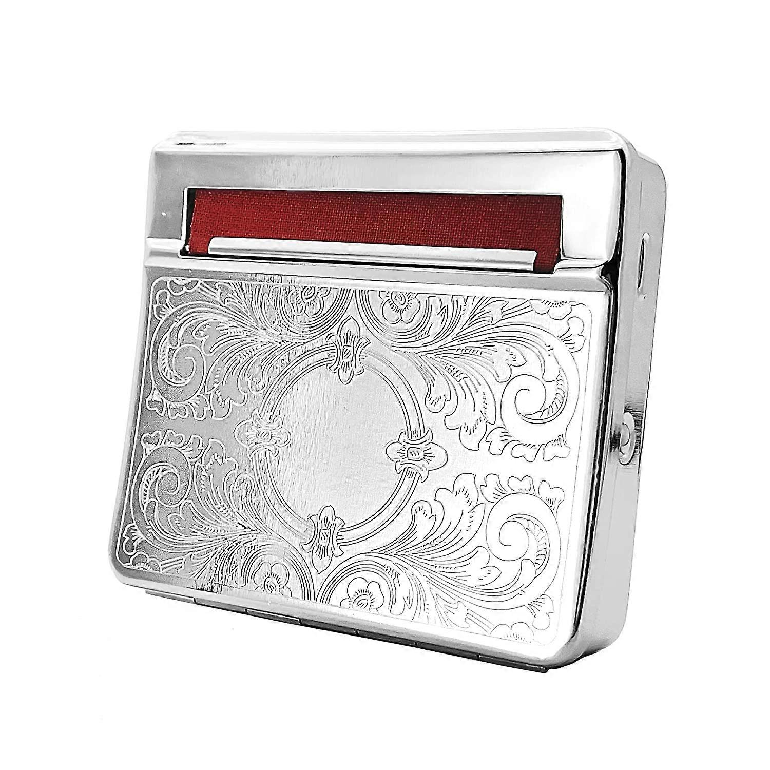 Cigarette Roller Machine Automatic Box, Embossed Silver Automatic Tobacco Rolling Machine, Roll Your Own Cigarette Machine