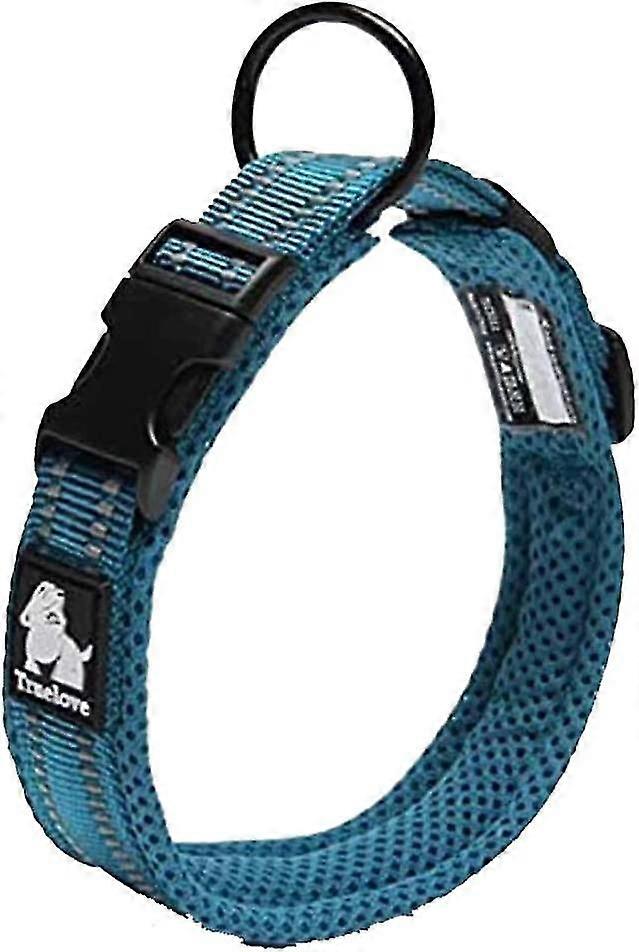 Adjustable Reflective Dog Collar Solid Nylon Comfort Padded Classic Pet Collars Tlc5011(blue,s)