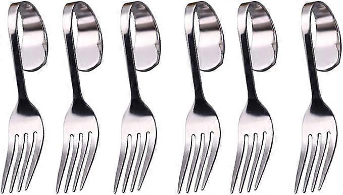 6pcs Stainless Steel Fork, Curved Handle Dessert Fork Canape Serv
