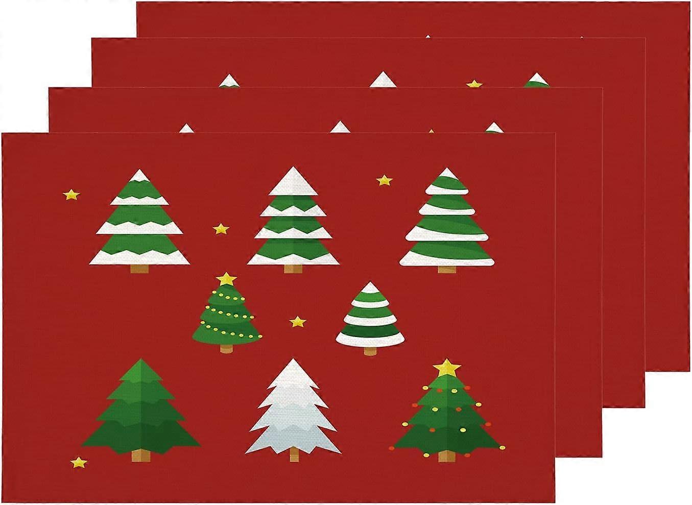 Christmas Tree Placemats, Colorful Christmas Trees On Red Table Mat Linen Burlap Washable Double-Deck Heat Insulation for Dining Table Kitchen Table S
