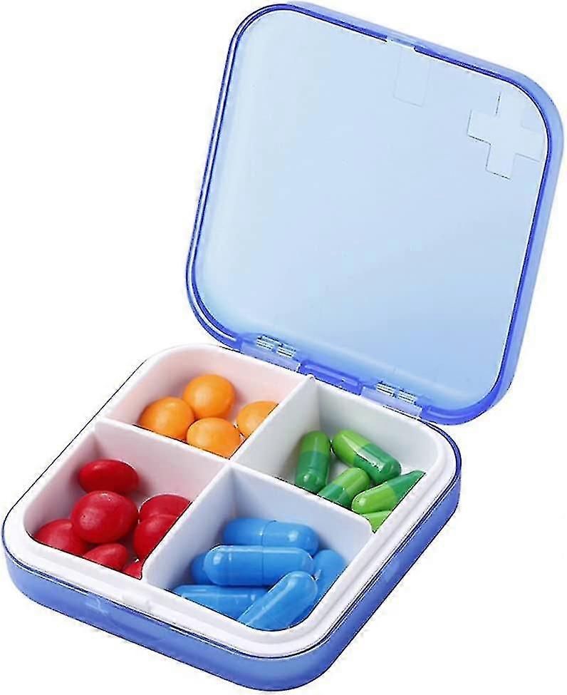 Portable Pill Case Small Pill Case For Purse Or Pocket, Premium Pill Case (blue, 4 Compartments)