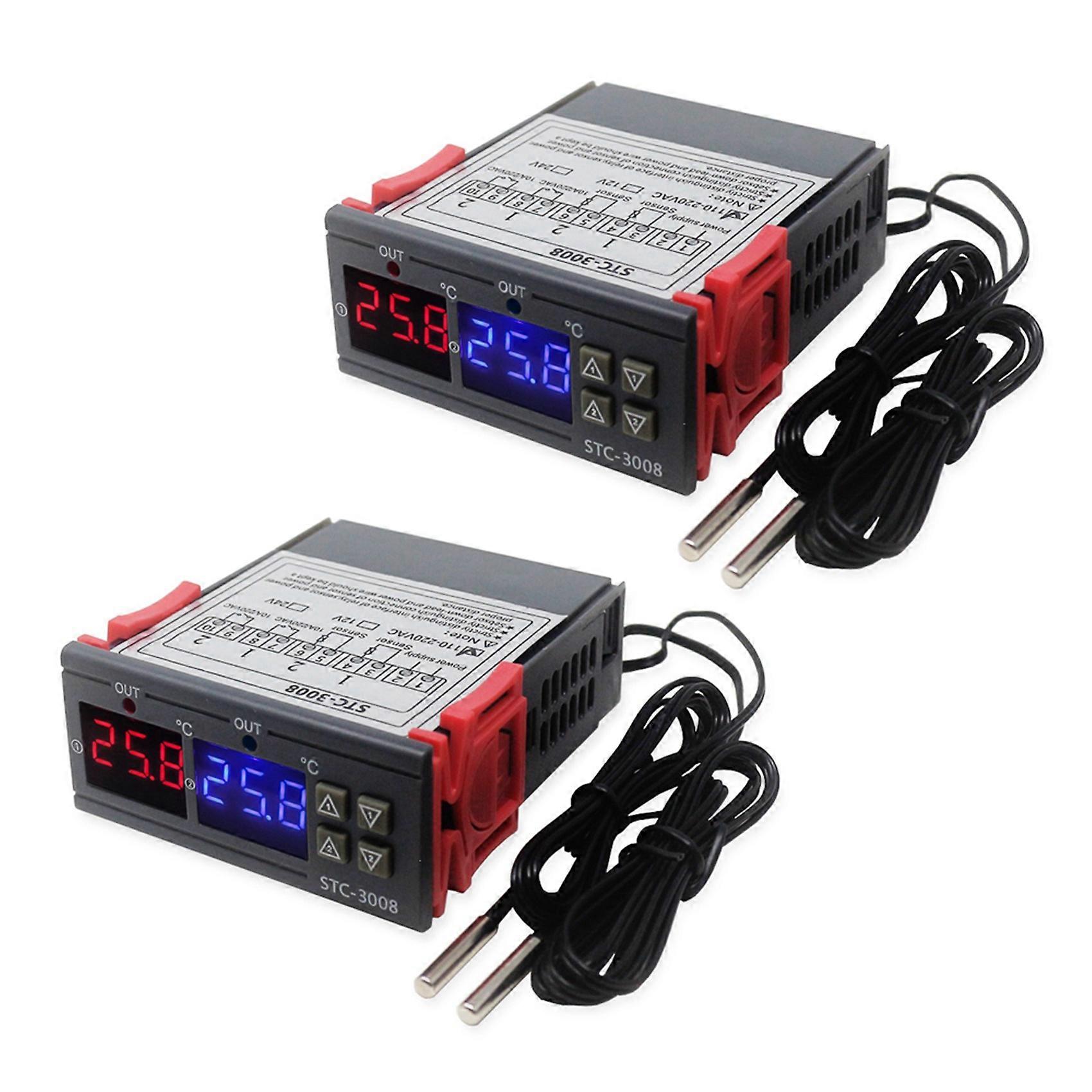 2X STC-3008 Dual Digital Incubator Thermostat Display Temperature Controller 12V