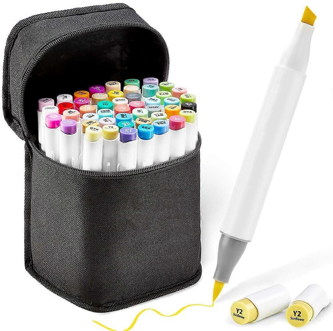 48 Colors Alcohol Brush Markers, Double Tipped ( Brush & Fine Tip ) Sketch Markers for K