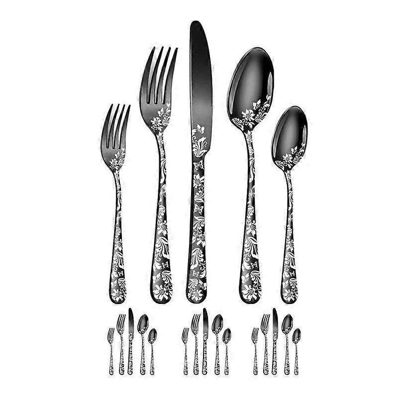 20-Piece Set, Stainless Steel Silverware Cutlery Set for 4, Unique Pattern Design, Includes Dinner Knives