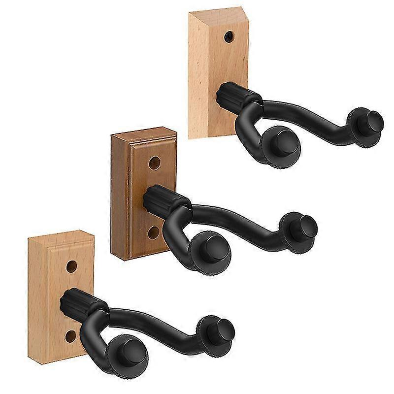 3-pack akustisk elgitarr väggfäste, svart valnöt väggmonterad gitarrställ för bas ukulele violin mandolin