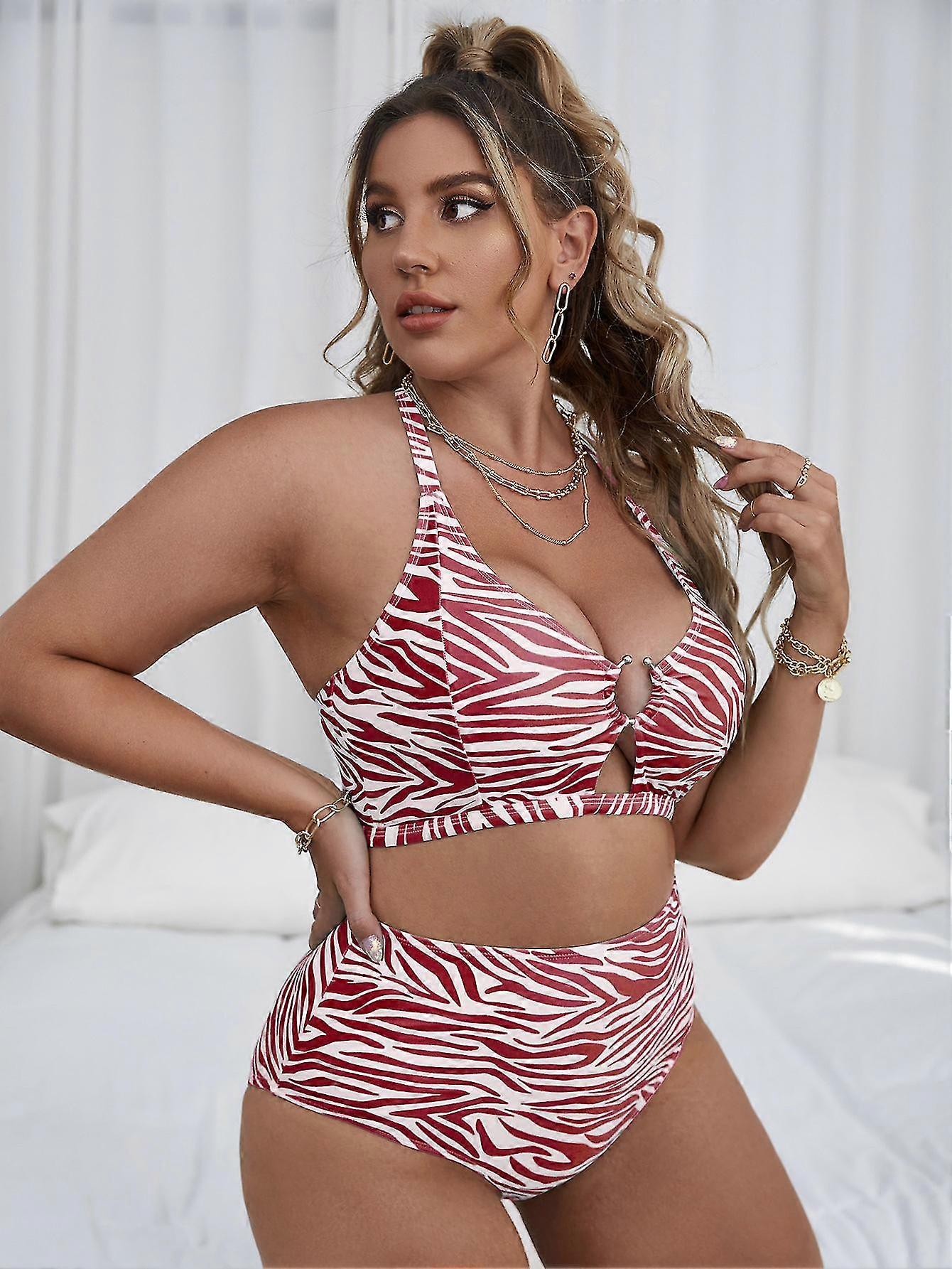 New oversized striped print, multi-color high waisted, backless lace up, hollowed out, sexy split bikini for women Y-Z-T