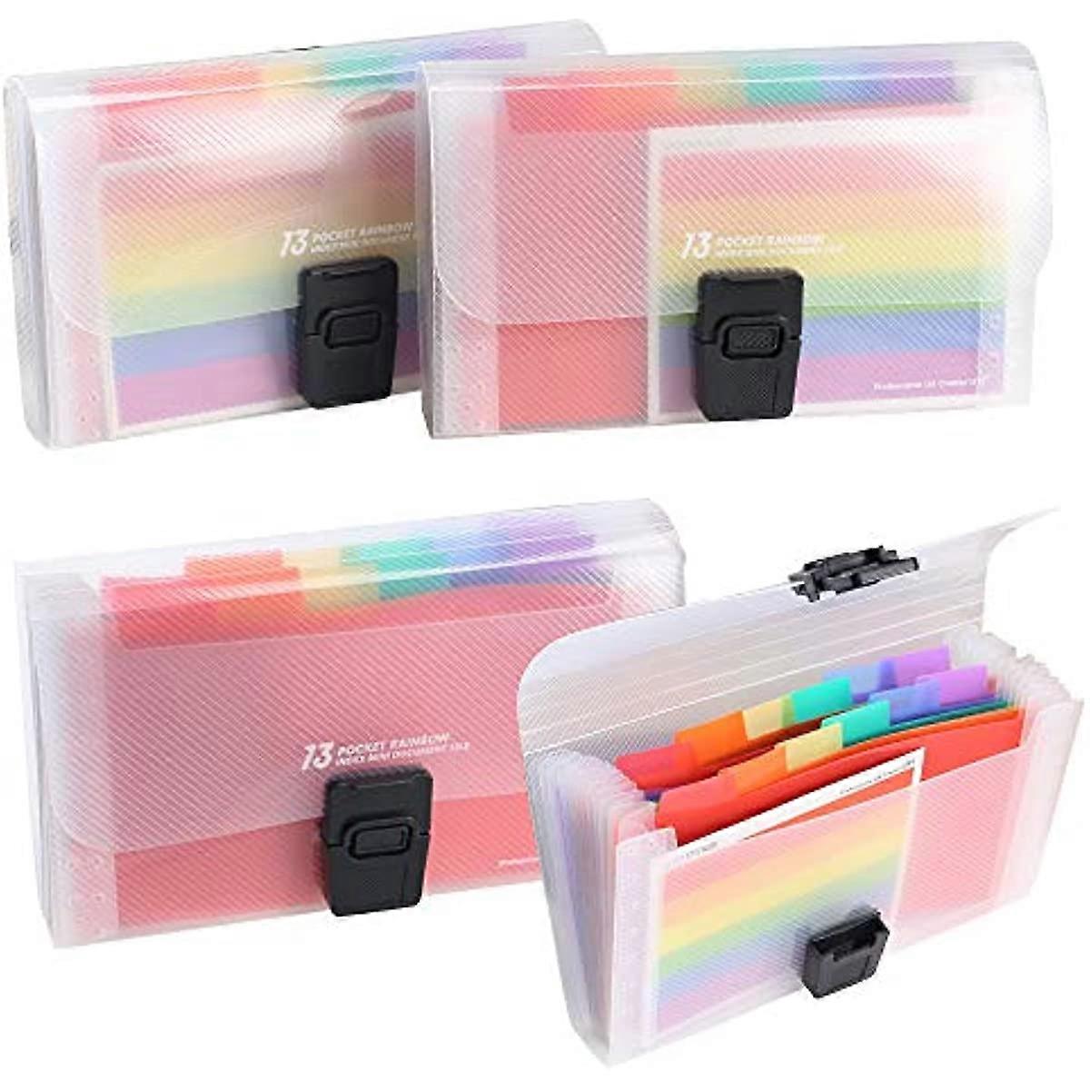 4 Pack Expanding File Folder AILANDA A6 13 Pockets Rainbow Document Organiser A6 Accordion Folder Receipt Organiser Wallet Case with Labels Index for