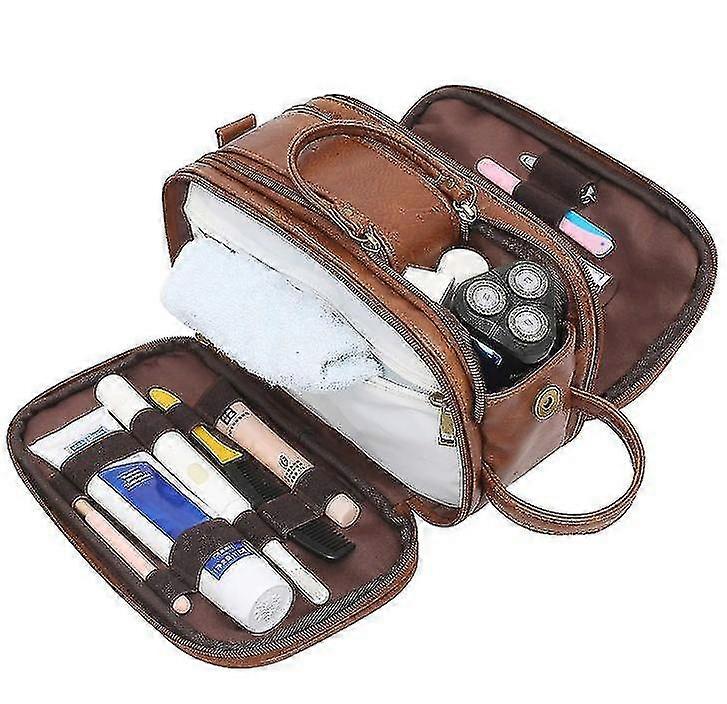 Vattentålig läder toalettväska Stor resetvättpåse rakning Dopp Kit Badrum Gym Toalettartiklar