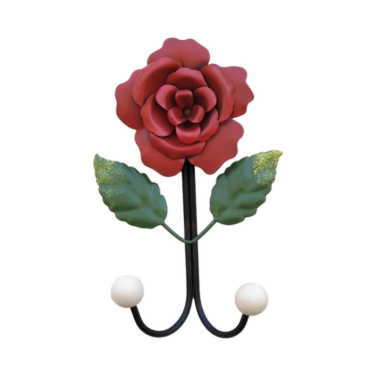 Ny keramisk väggkrokhängare röd rosblomform design två järnväggkrokar