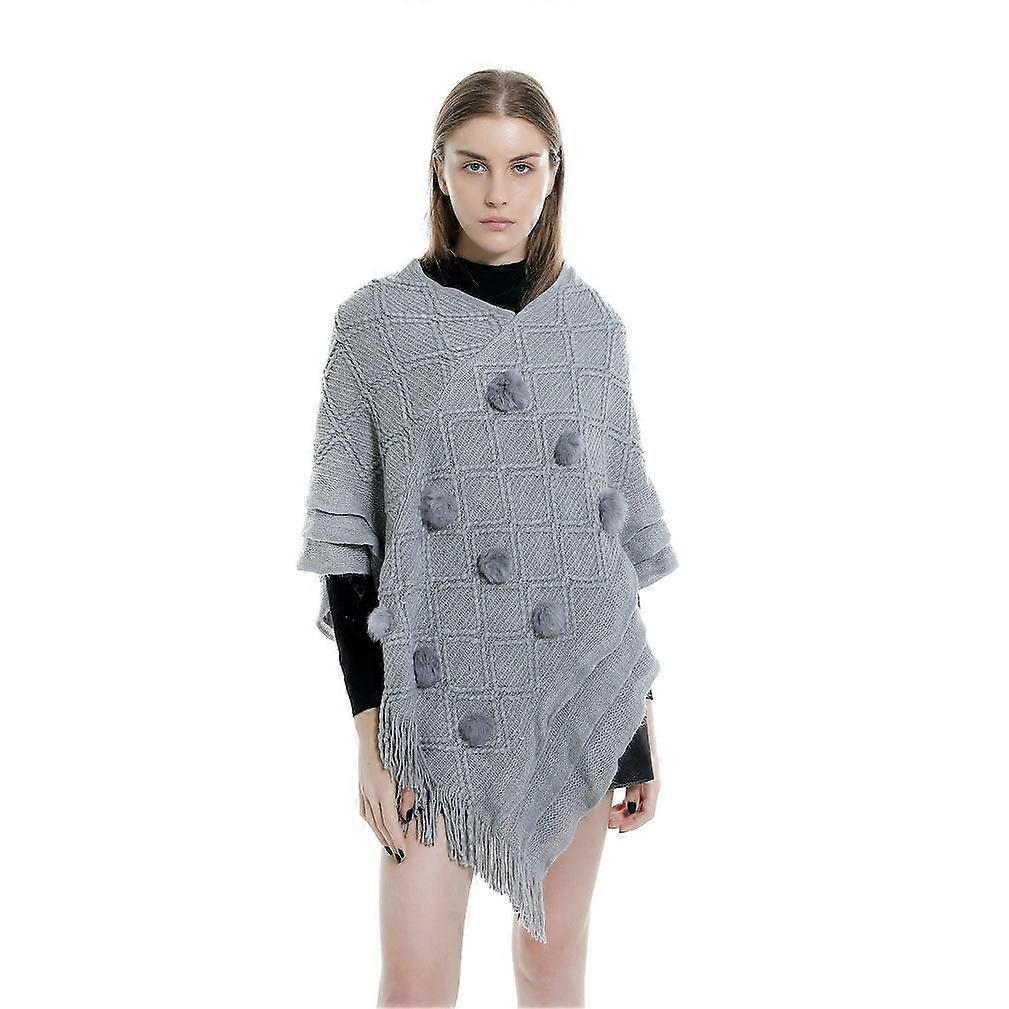 Warm Shawl Pullover Poncho Winter Coat with Tassel for Lady