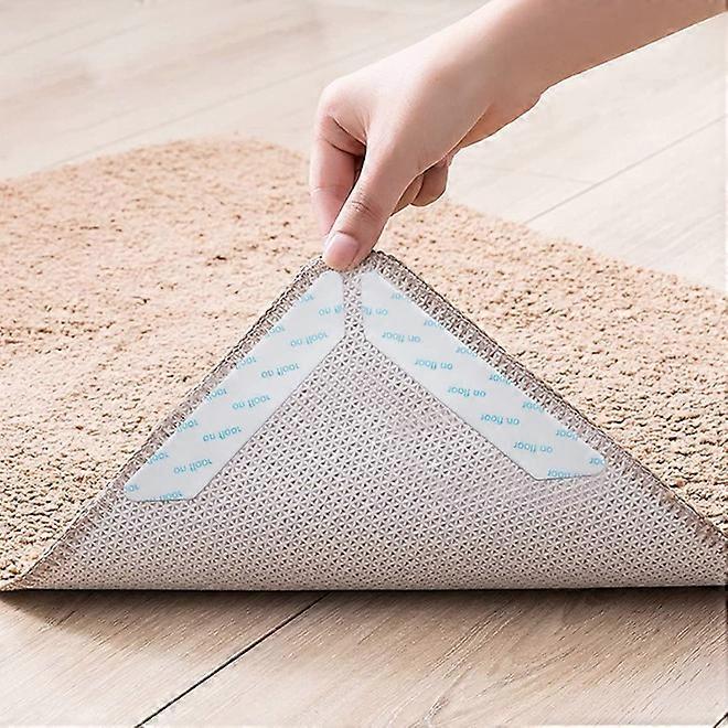 White Rug Grippers, 8 Pcs Anti Slip Carpet, Anti Curling Carpet Grippers Corner, Anti Curling Non Slip Rug, Reusable Anti Slip Mat Sticker