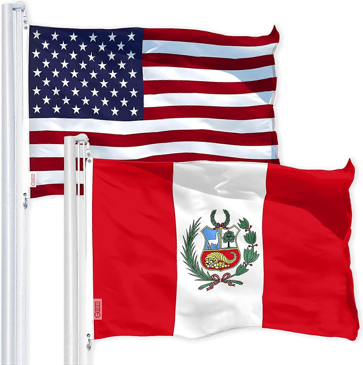 USA American & Peru Peruvian Flags 3x5 FT Combo Printed 150D Polyester By