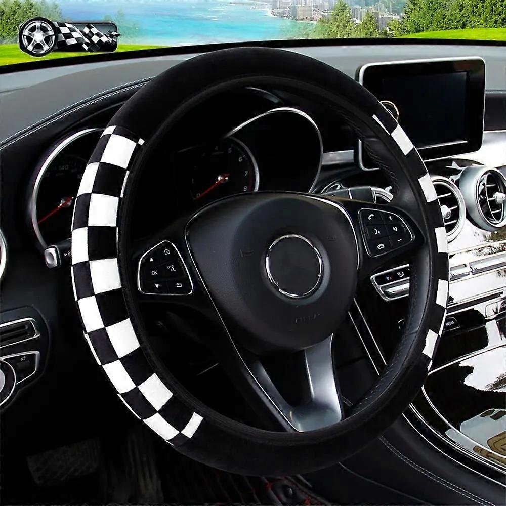 Plush Plaid Car without Inner Ring Steering Wheel Cover Comfortable Warm Soft Automotive Supplies Interior Suitable for 37-38cm