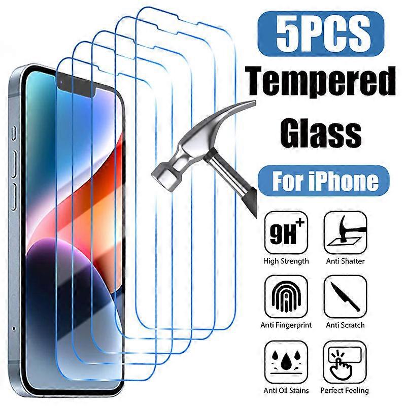 5PCS Tempered Glass For iPhone 14 13 12 11 Pro Max 13 12 Mini Screen Protector for iPhone 14 8 7 Plus X XR XS Max SE 2020 Glass