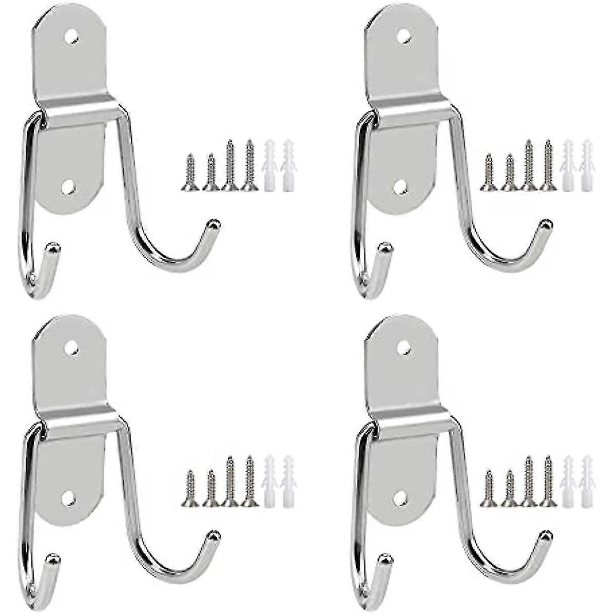 4pcs Wall Double Hook Stainless Steel Coat Hooks Wall Mounted