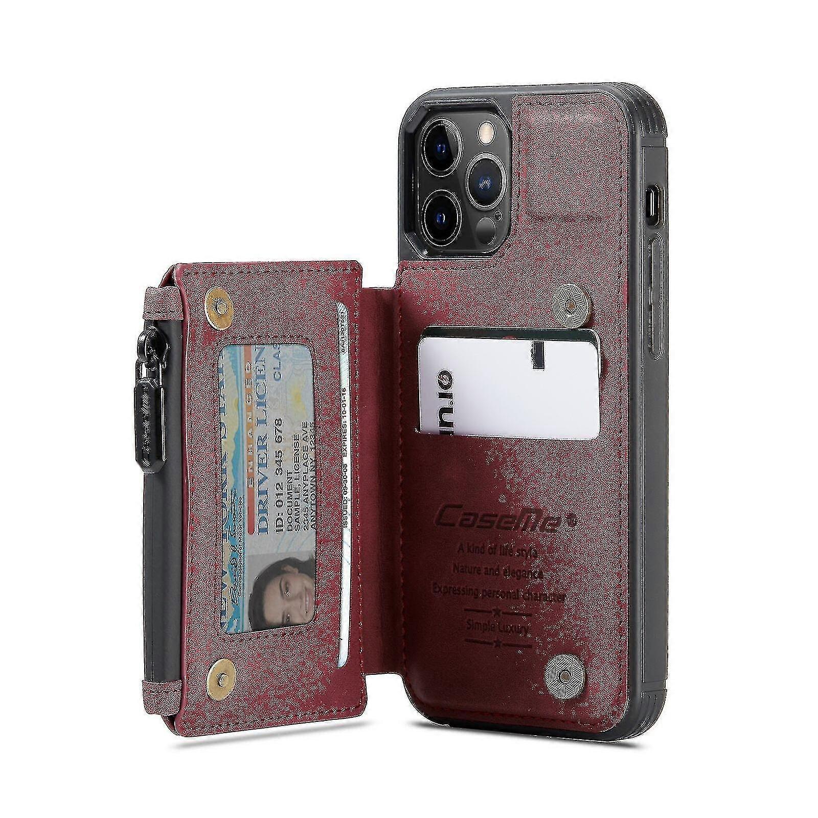 Multipurpose Leather Phone Case With Card Slots Zipper Wallet Back Cover For Iphone 13