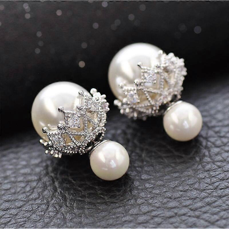 Double Sided Pearl 925 Silver Stud Earrings