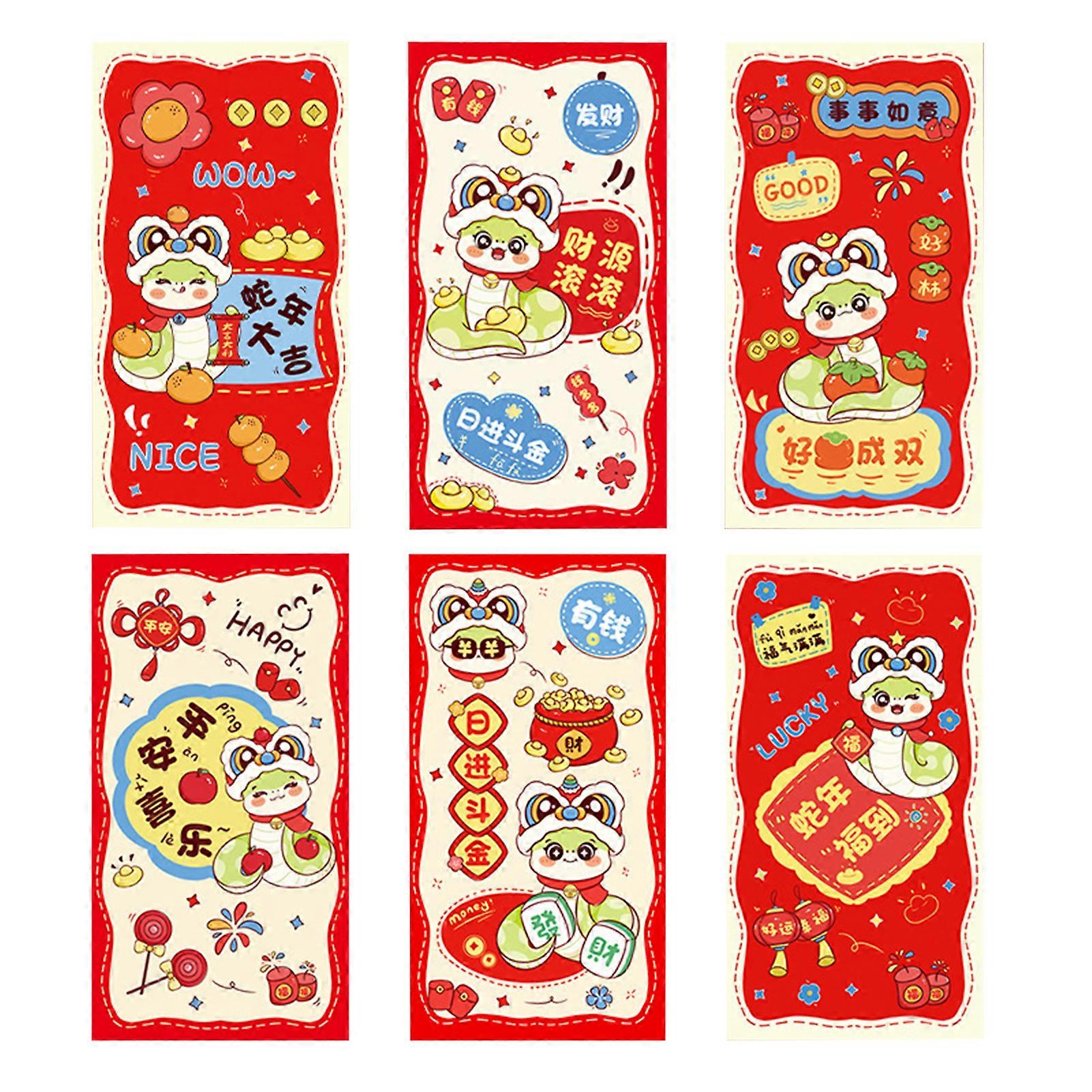 6Pcs Year of The Snake Red Envelopes 2025 Chinese Lunar New Year Lucky Money Pockets for Traditional Spring Festival