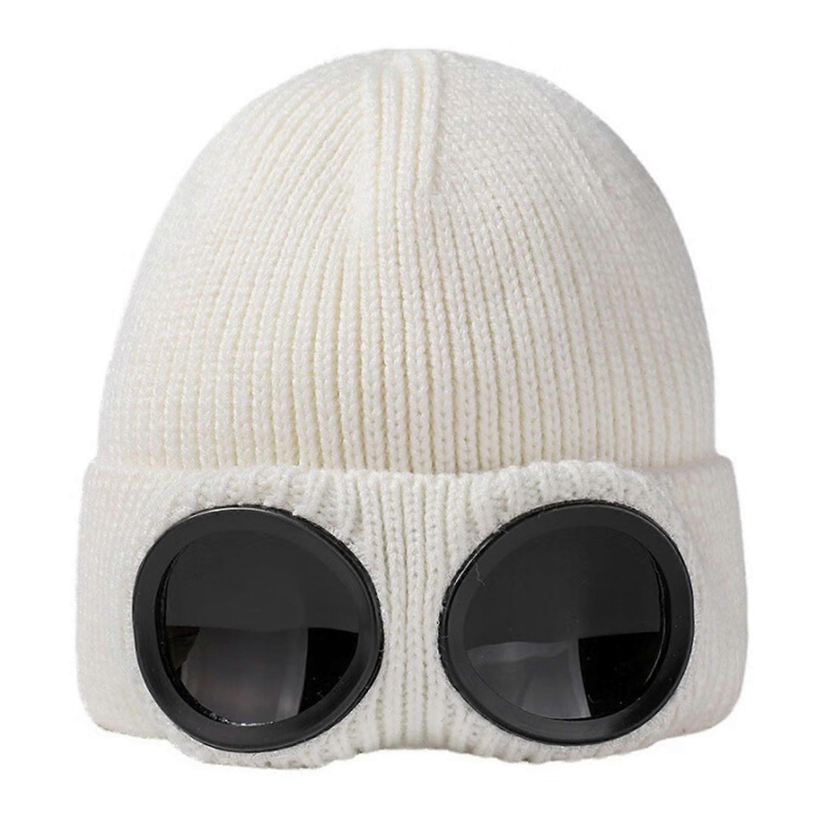 Glasses Knitted Hat Unisex Bomber Hat Solid Color Elastic Soft Warm Anti-slip Regular Fit Ear Protection Windproof Decorative Winter Beanie Headwear