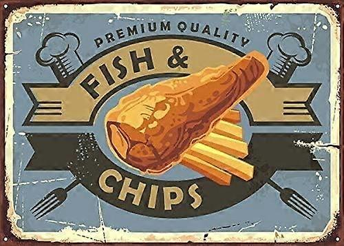 علامة القصدير المصنوعة من السمك والبطاطا ، لوحة حائط ريترو ، كهف الرجل ، العشاء الأمريكي ، ديكور مرآب لتسجيل المقهى