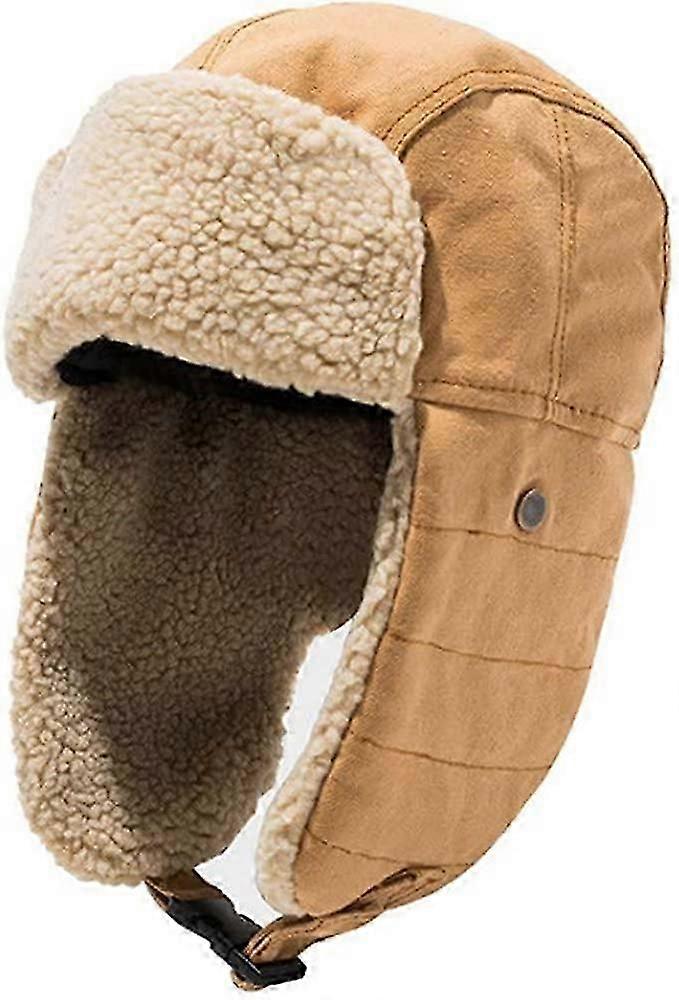 Winter retro ear cotton warmer pilot fluffy hat (khaki)