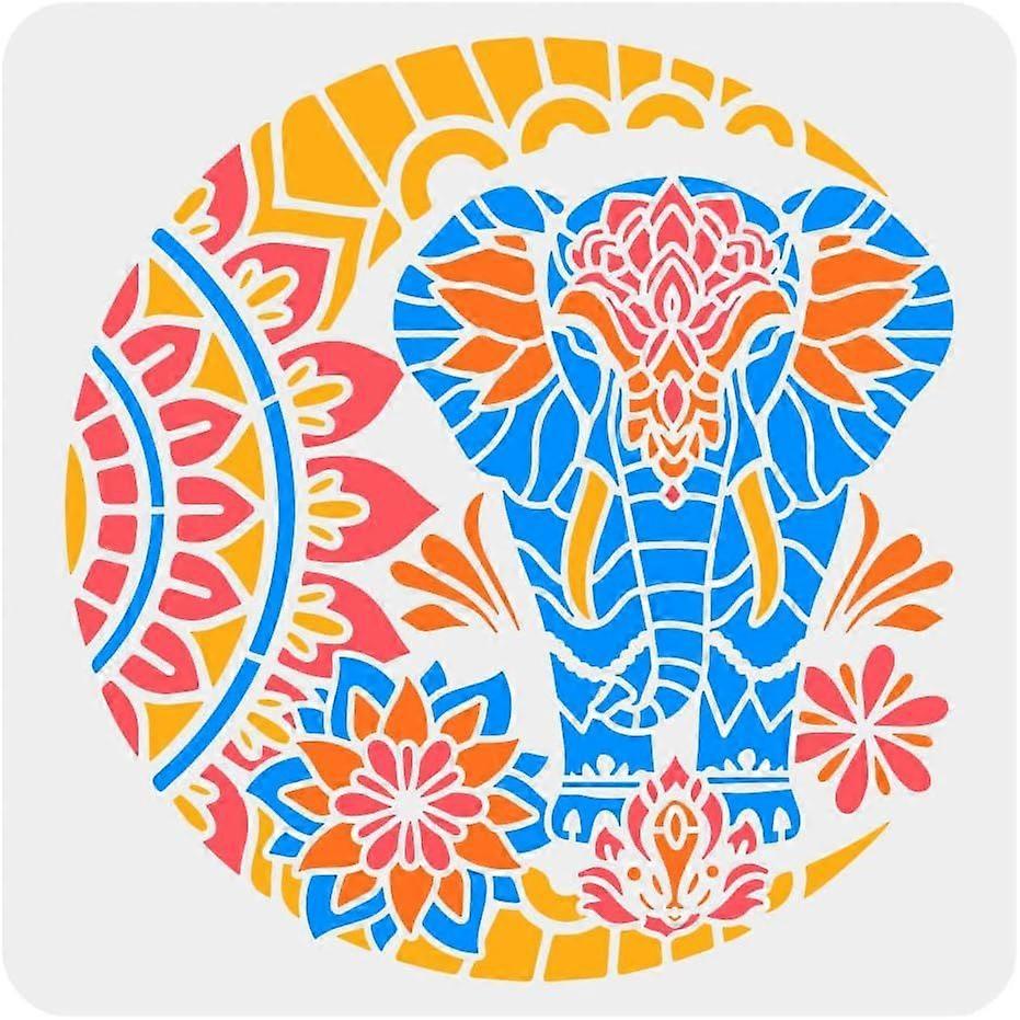 Moon Mandala Elephant Stencil 11.8x11.8inch Mandala Elephant Painting Stencil Moon Lotus Pattern Stencil Flower Moon Large Stencil Fantasy Theme Decor
