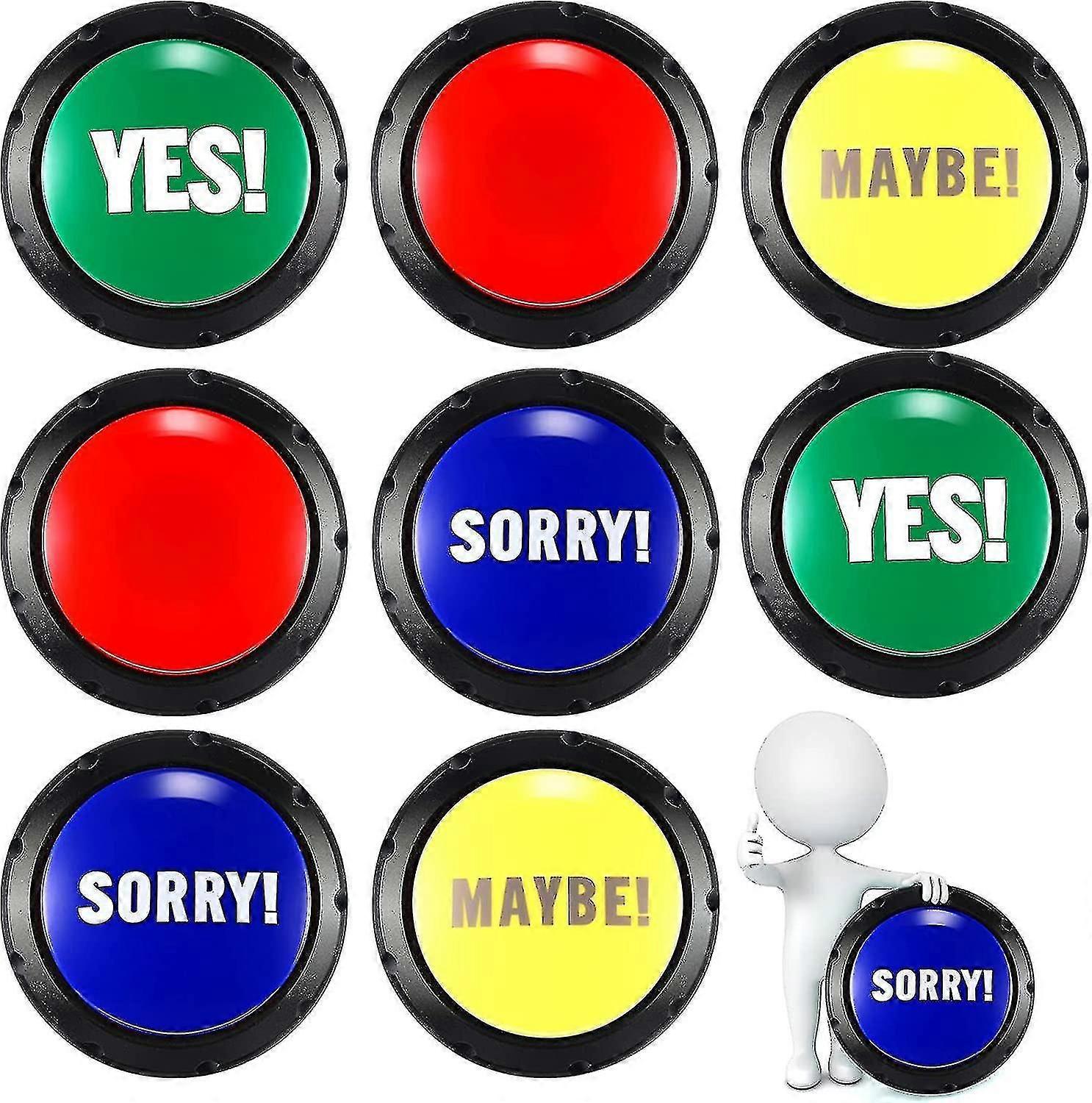 8 Pack Yes Sound Button Set, Maybe Sorry Sound Button Buzzer Talking Answer Buzzers Speaking Speech Buttons With 10 Way To Say For Family Game Party P
