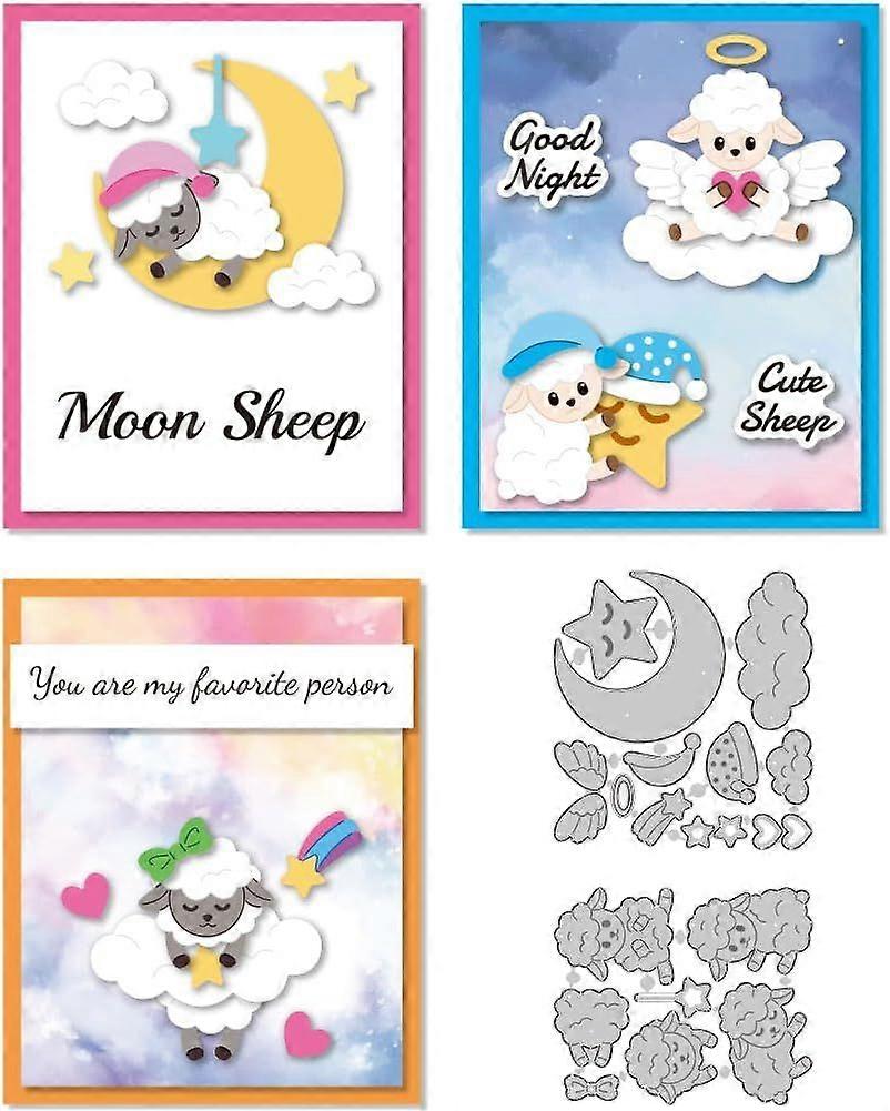 Moon Sheep Cutting Dies Sleeping Sheep Card Making Die Cuts Carbon Steel Stencils Scrapbooking Embossing Template Dies for DIY Craft Album Goodnight C