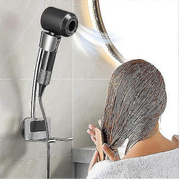 Supporto per asciugacapelli a parete, supporto per avvolgimento ad aria in alluminio con colla, supporto per asciugacapelli regolabile e a mani libere per un facile utilizzo