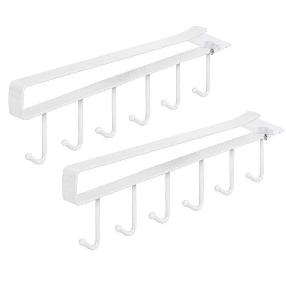 Space-Saving Organizer, 2Pcs Under Cabinet Coffee Mug Holder With Hooks, Multi-Function For Kitchen Utensils And More