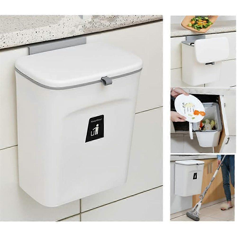 Küchenkompostbehälter, 9L Mülleimer, Arbeitsplatte oder unter der Spüle, hängender kleiner Mülleimer mit Deckel für Bad/Schlafzimmer, Kompostbehälter für den Innenbereich (grau)