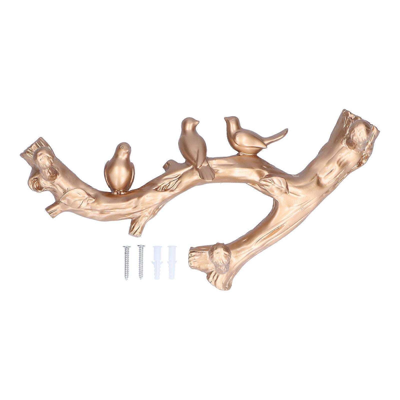 Decorative Hook Golden Bird Branch Shape Three Dimensional Wall Mounted Home Decoration AccessoriesSmall (29.5cm)