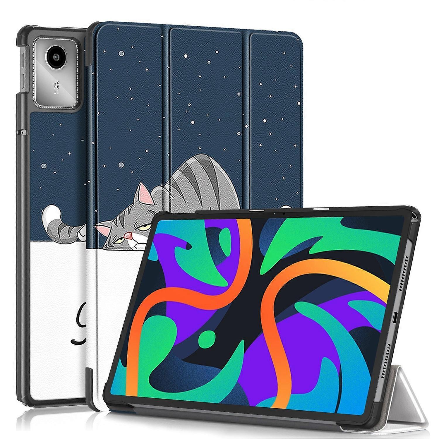 Custer Coloured Drawing 3-folding Leather Smart Tablet Case