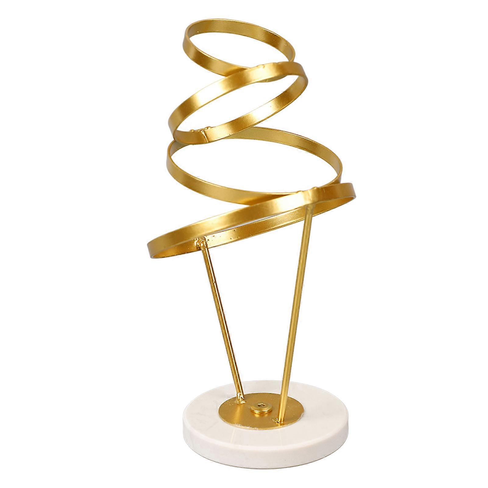Abstract Swirl Sculpture Metal Round Base Gold Geometric Sculpture for Home, Office, Library and Cafe Large Size and White Base
