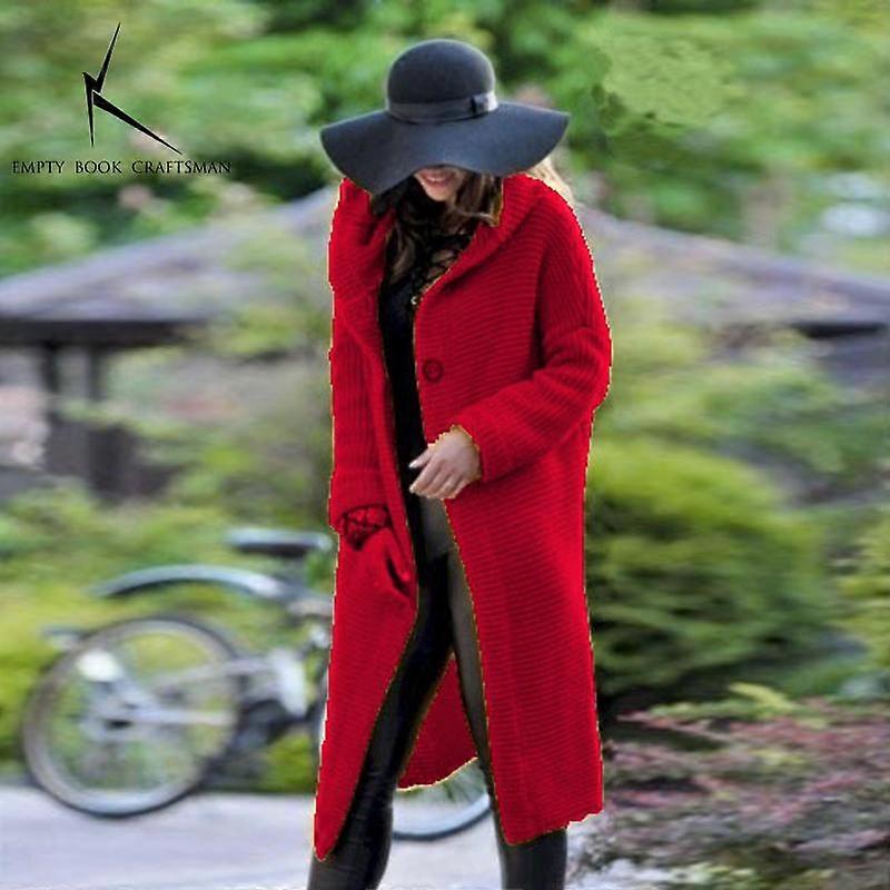 Autumn and Winter Women's Long Cardigan Knitted Sweater Solid Color Hooded Casual Loose Woolen Sweater Jacket Sweater