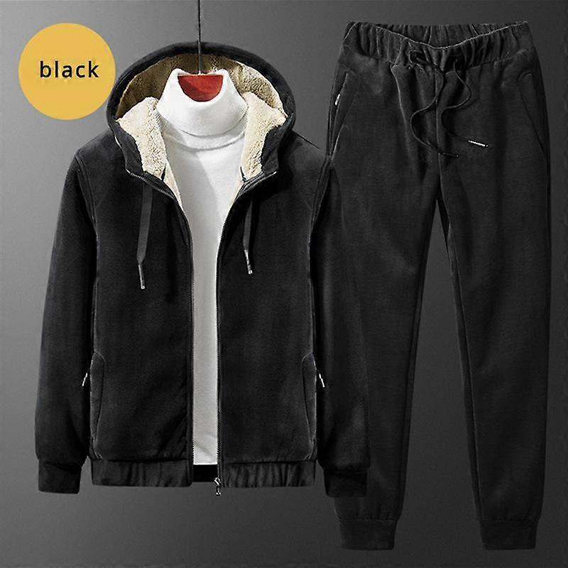 Men Plush and Thickened Set Warm Fashion Casual Jacket + Pants Sports Suit