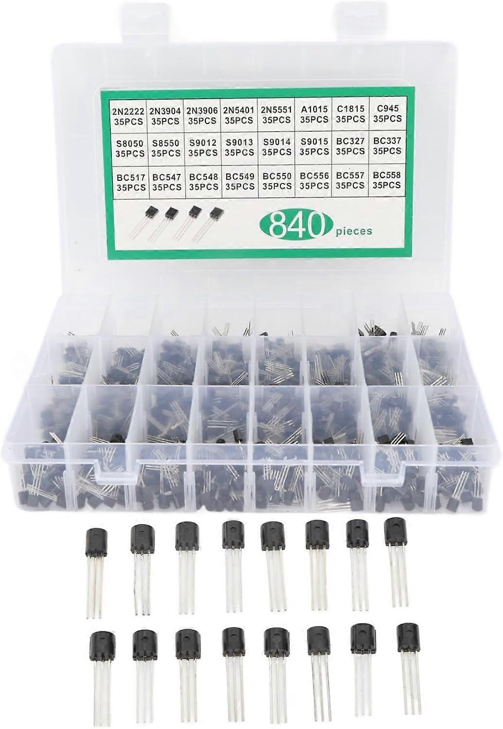 NPN PNP Transistor Assortment Kit, 840Pcs Diode Transistor Set, Transistor Assortment DIY Kit, 24 Values TO-92