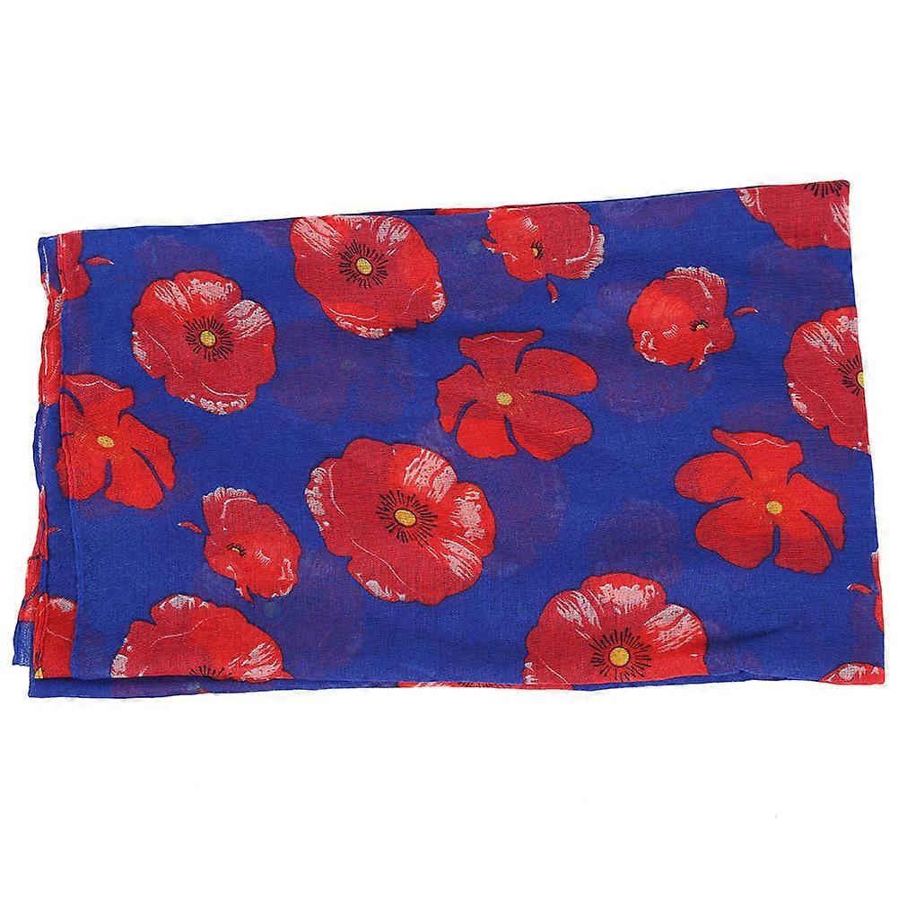 Ușor Poppy Floral Print Voile Eșarfă pentru femei Floare Wraps Șal (albastru regal)