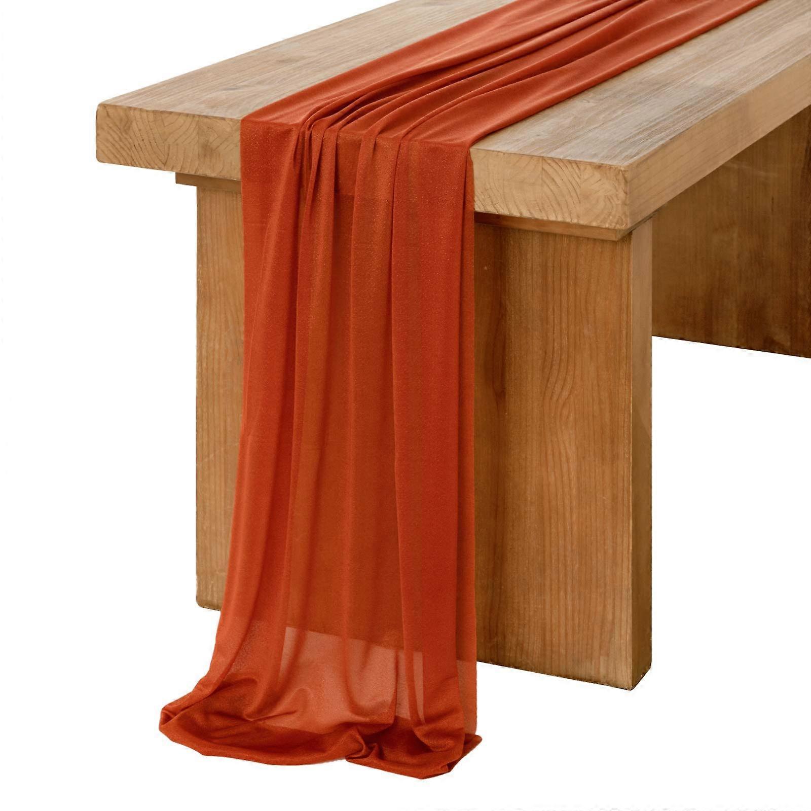 Burnt Orange Sheer Chiffon Table Runner 10Ft for Rustic Boho Wedding Decor and Party Accessories