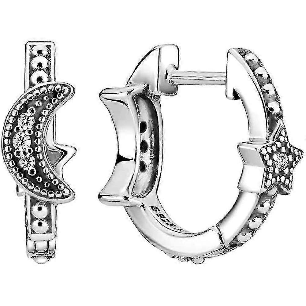 クレセントムーン&スターイヤリングスターリングシルバーとキュービックジルコニアFSL