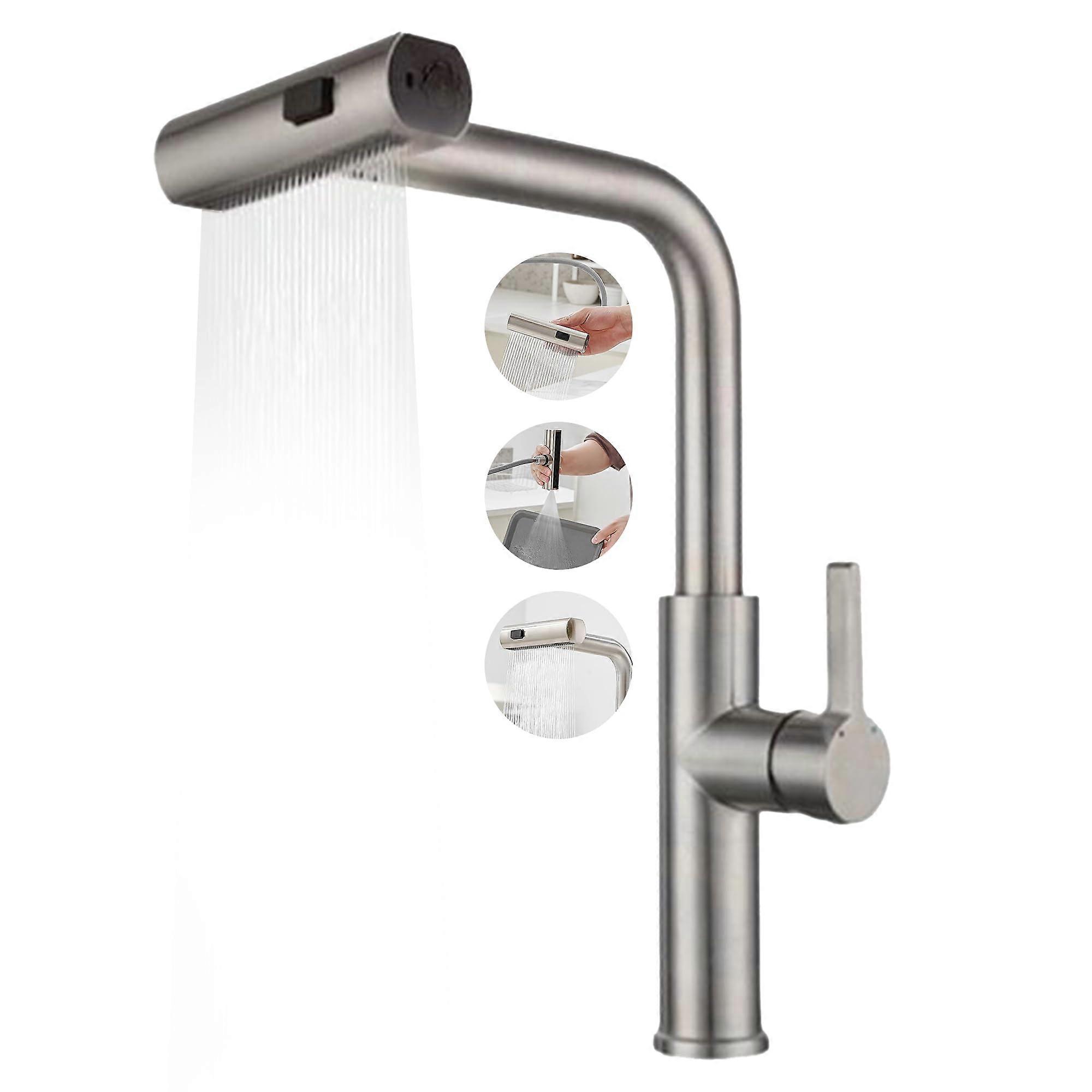 Brushed Nickel Kitchen Faucet - 360掳 Rotating Sprayer, Modern Dual Hot/Cold Control, Vegetable Washer