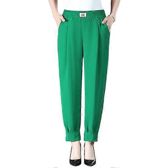 Women Summer Harem Pants Elastic High Waist Solid Color Thin Long Trousers Side Pockets Casual Pants Streetwear