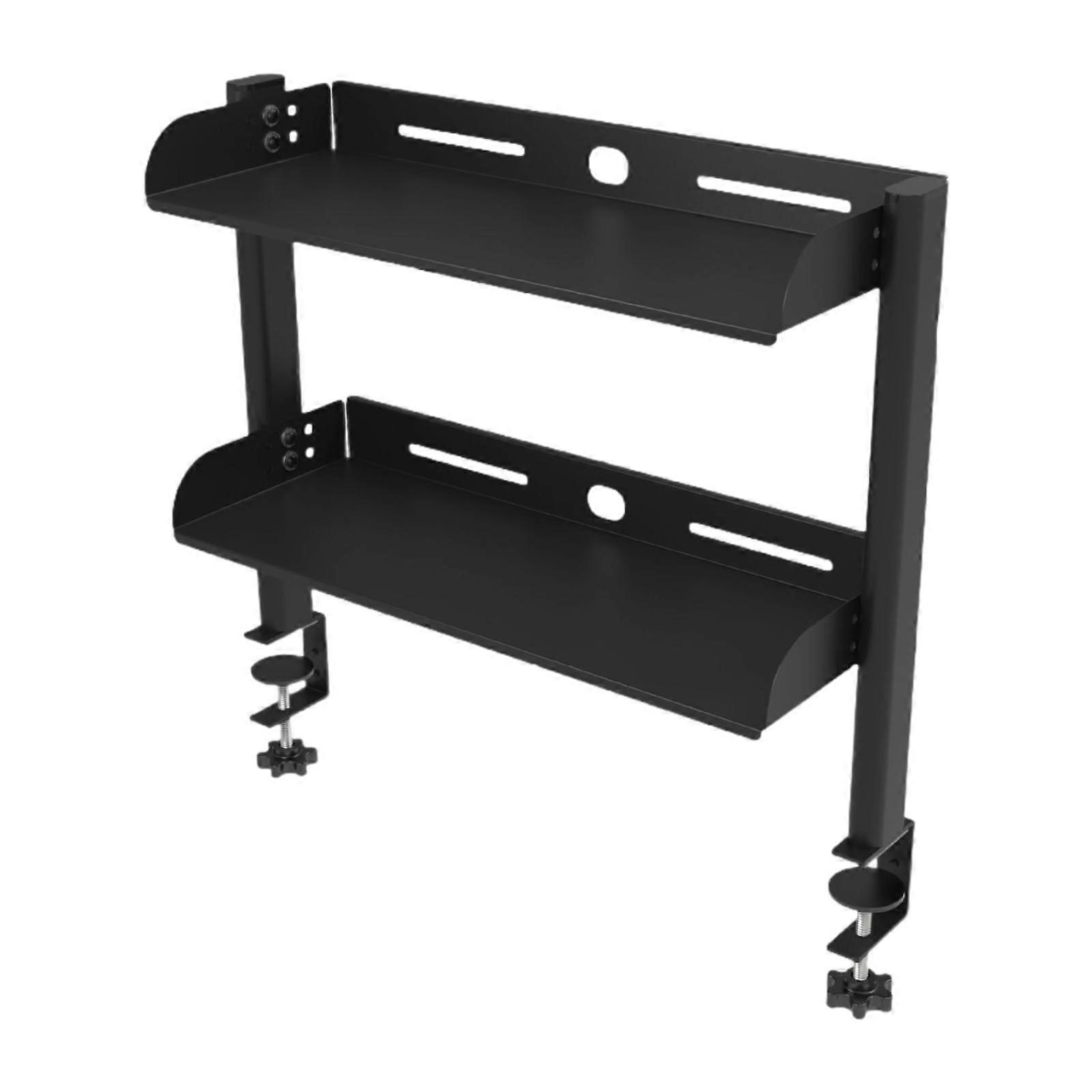 Clamp on Desk Shelf above or under Table Shelves Versatile Black Cable