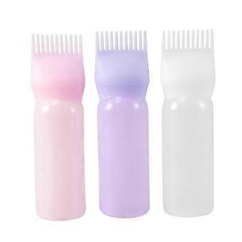 3pcs Hair Dye Bottle Applicator Comb Dispensing with Graduated Scale Salon Hair Coloring Dyeing (White Purple Pink)