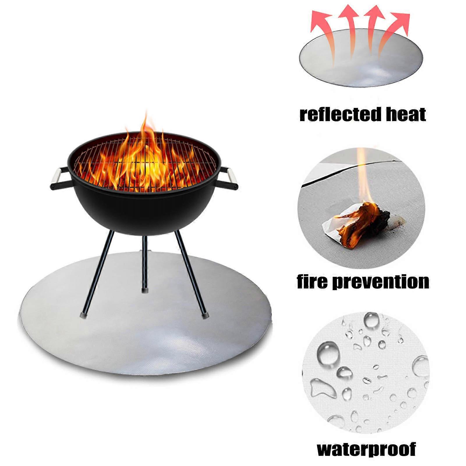 40 Inches Silver Round Fire Pit Box Mat Grill Fireproof Pad Fireproof Thermal Insulation Pad Camping Fireproof BBQ Mat