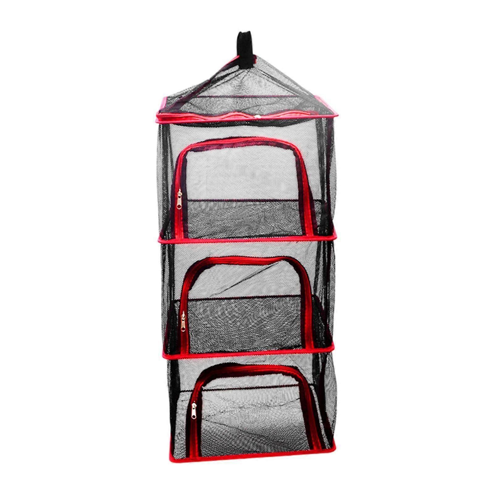 Folding Drying Net Lightweight Camping Organizer for Barbecue Indoor Clothes Red