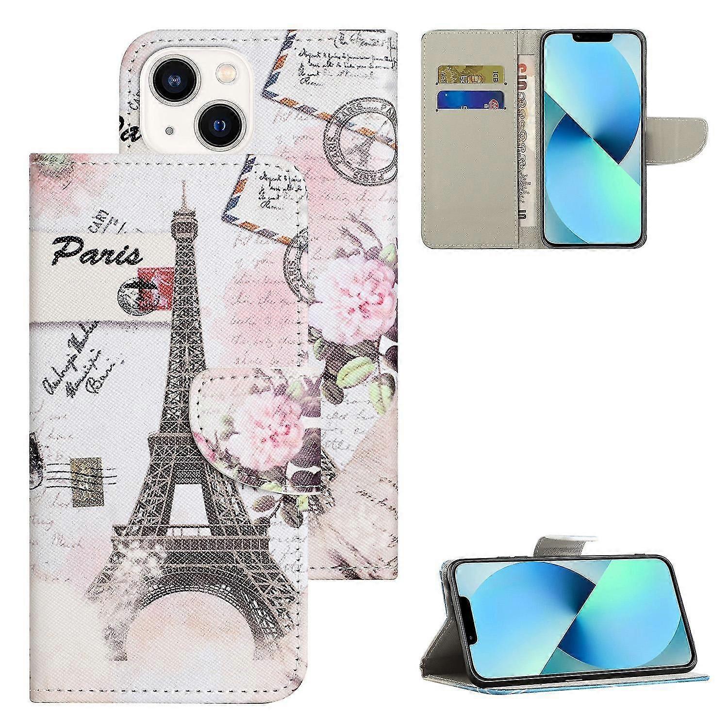 For Iphone 15 Cross Texture Leather Wallet Stand Case Pattern Printing Phone Cover