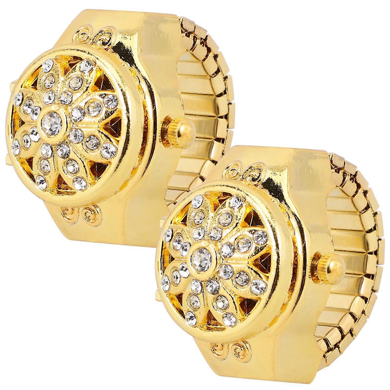 2pcs διαμάντι διακοσμητικό ρολόι δαχτυλίδι chic δαχτυλίδι ρολόι μόδας κοσμήματα δαχτυλίδι